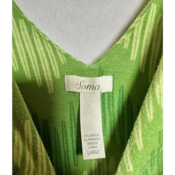 Womens Soma Sz L Midi Asymmetric Dress Comfy Peasant Green Flowy pleated Waist - Picture 2 of 3